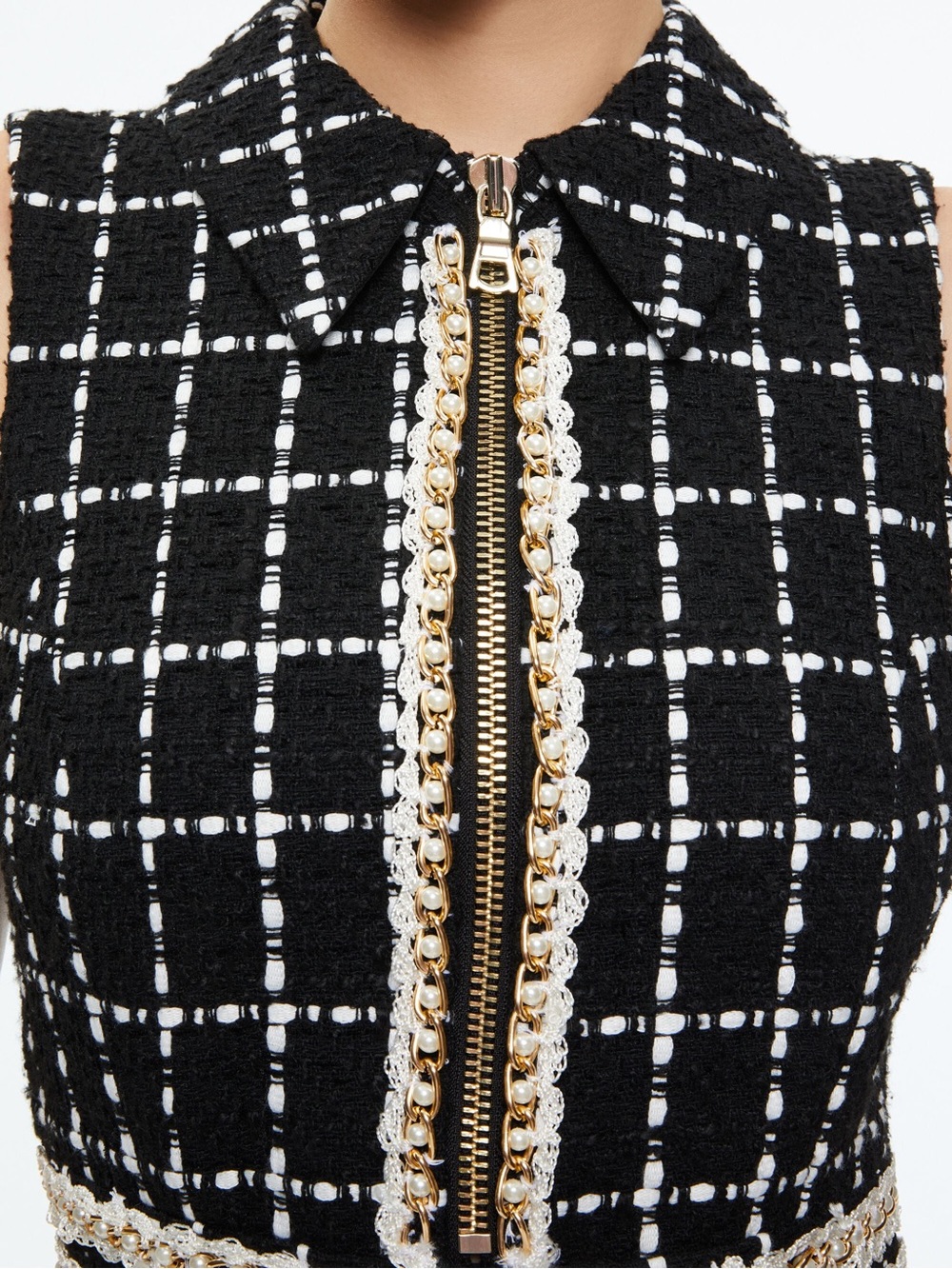 Alice + Olivia Ellis Chain-Embellished Checked Tweed Mini Dress - Picture 5 of 9